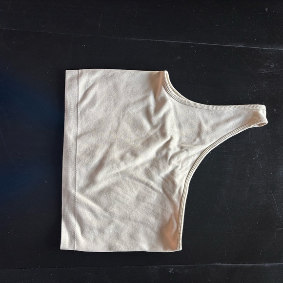 One-Shoulder Cream Ribbed Top - Picture 2 of 2